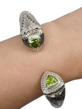 Bold Sterling Silver Peridot Hinged Cuff Bracelet | Handmade in Bali